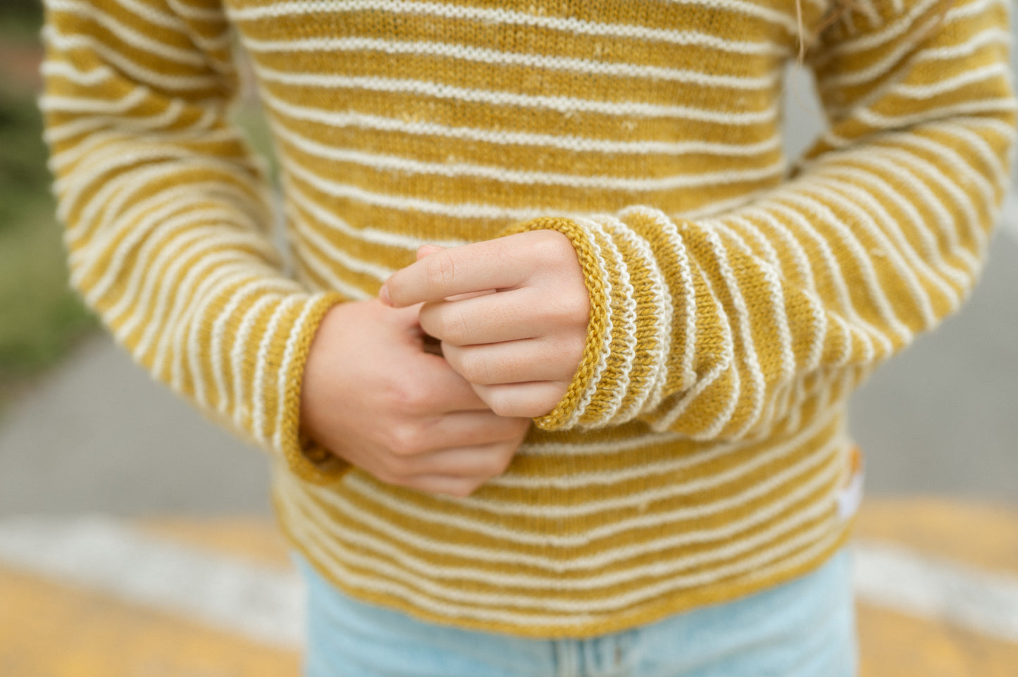 Garter stitch-detailed striped jersey